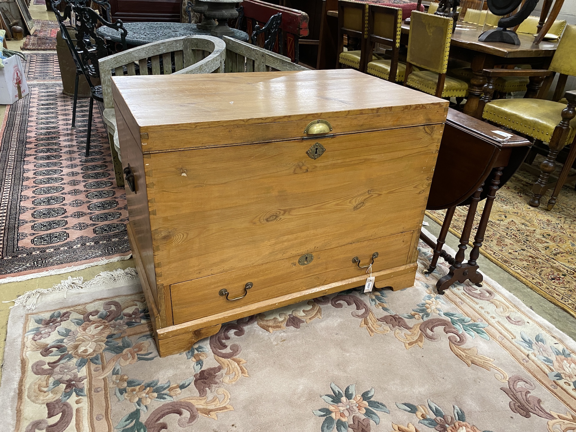 A large pine mule chest, length 100cm, depth 60cm, height 76cm